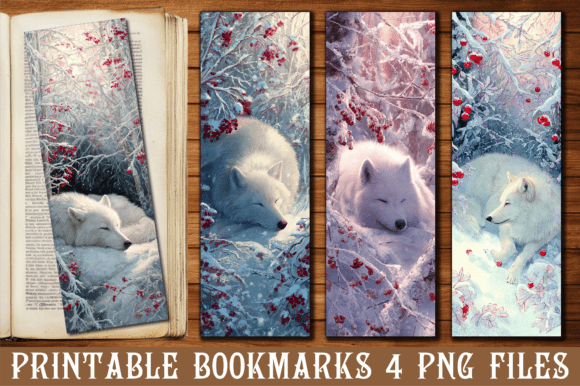 Download Snowy Winter White Wolf Sleep Bookmark - Winter Collection