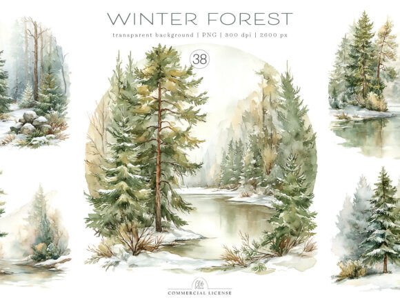Download 38 PNG Winter Forest Landscape Set - Winter Collection