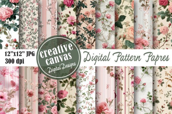 Download Vintage Pink Rose Seamless Pattern Bundl - Premium Resources