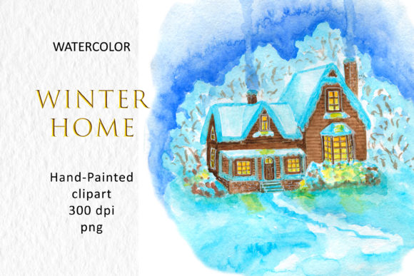 Download House Winter Watercolor Digital Graphic - Winter Collection