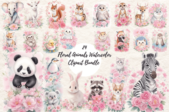 Download Floral Animals Watercolor Clipart Bundle - Floral animals Collection