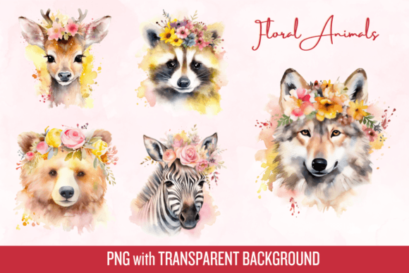 Download Floral Animals Watercolor Clip Art - Premium Bundle