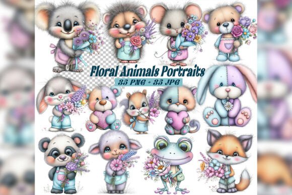 Download Whimsical Floral Animals Portraits Clipa - Floral animals Collection