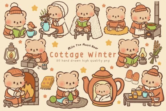 Download Kawaii Bear Cottage Winter Clipart - Premium Resources
