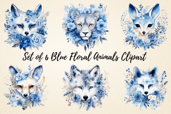 Download Blue Floral Animals Watercolor Clipart - Premium Bundle