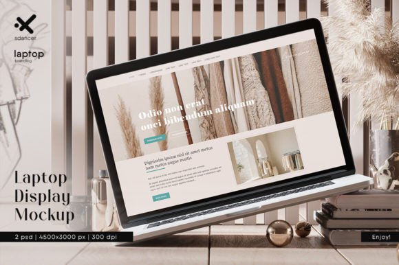 Download Laptop Display in Cozy Interior Mockup - Cozy interior Collection