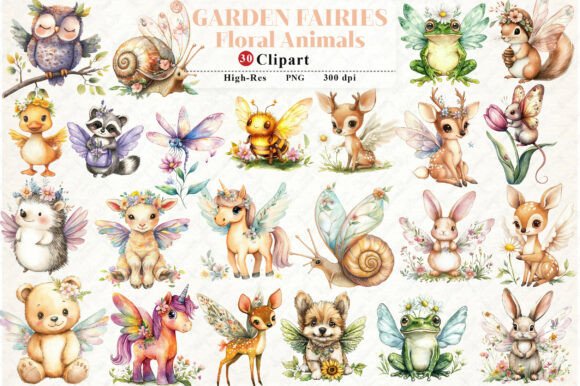 Download Watercolor Garden Fairies Floral Animals - Floral animals Collection